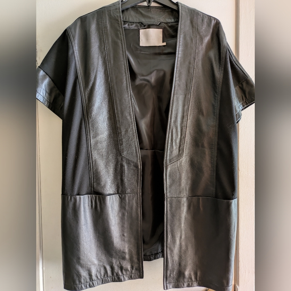 Kaffe Black Leather Women's Short Sleeve Jacket. EU 40